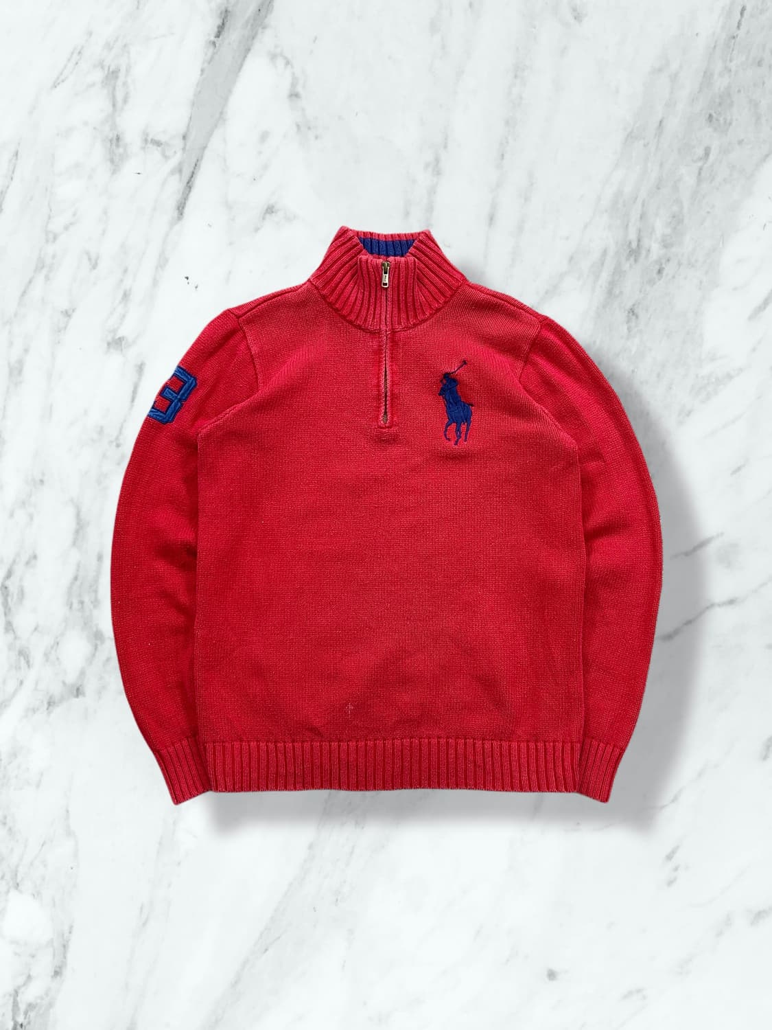 폴로 랄프로렌 빅포니 레드 하프 니트집업 XL 상품이미지1