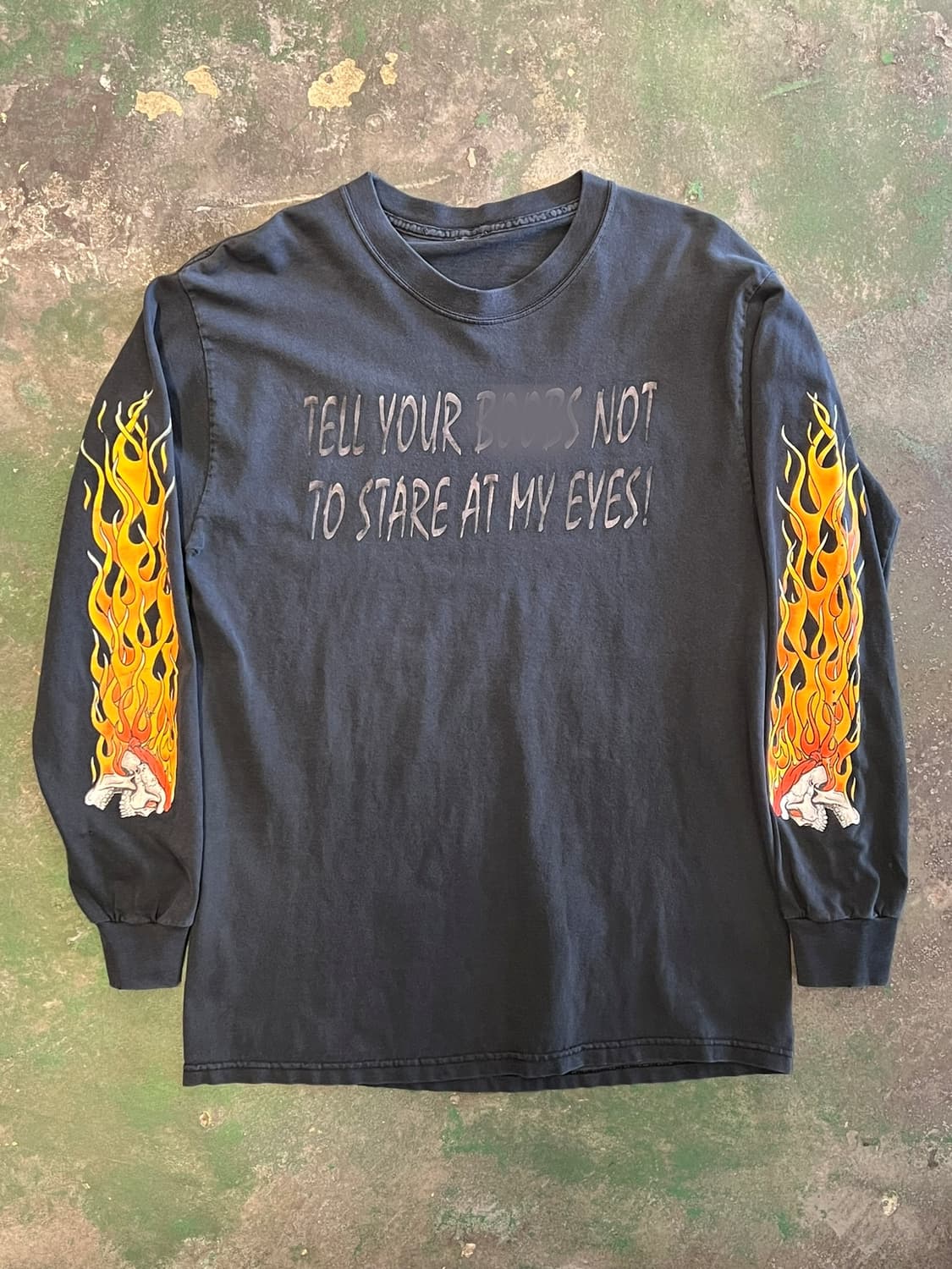 00's [M] 빈티지 롱슬리브 바이커 플레임 스컬 그래픽 워싱 쵸퍼 상품이미지1