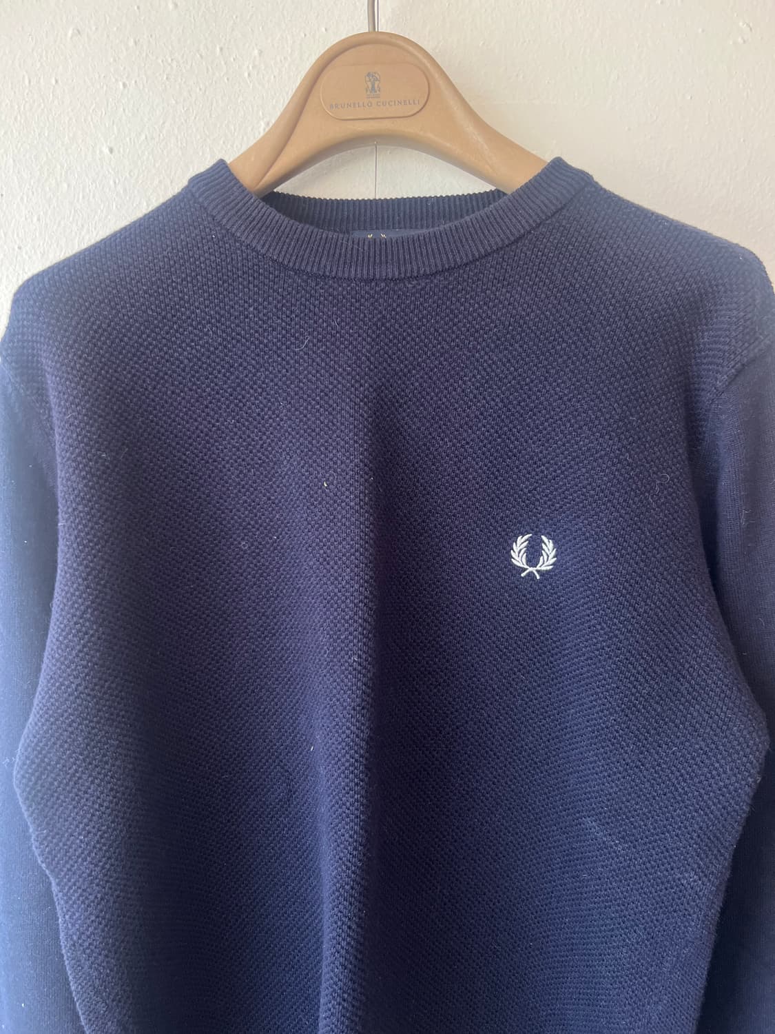 프레드페리 남성 네이비 라운드울니트 울코튼니트 상품이미지1