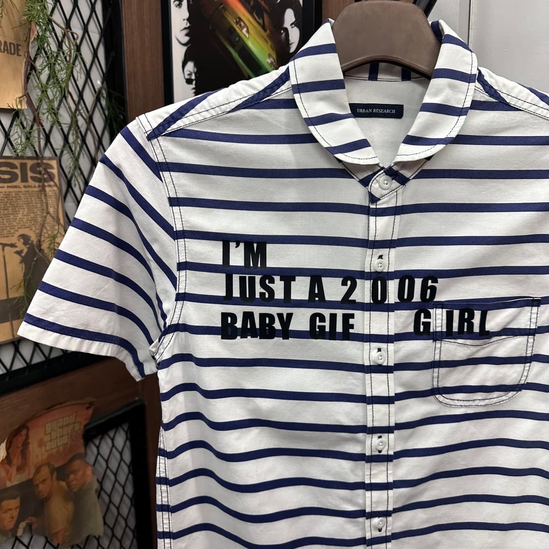 Navy Stripe Lettering Short Sleeve Shirt 상품이미지3