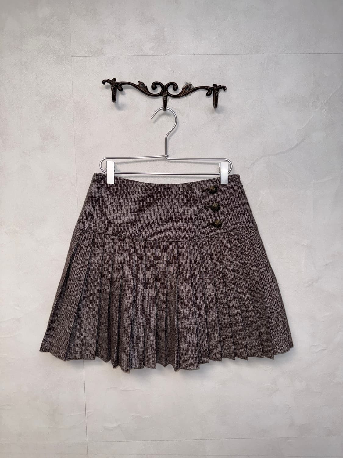 Gray wool button pleats mini skirt 상품이미지1