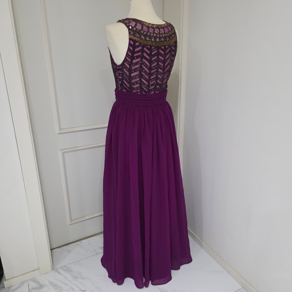 유럽빈티지)퍼플 파티댄스복st 샤 쉬폰 맥시 스팽클 롱드레스 상품이미지4
