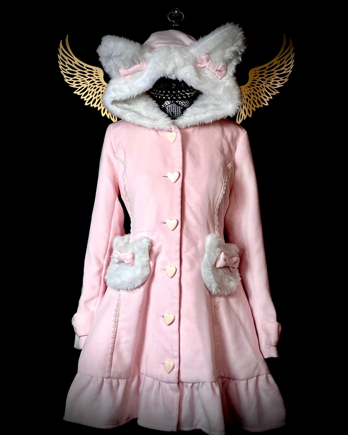 DEARY 디어리 네코미미 고양이귀 퍼 리본 핑크 갸루 코트 상품이미지1