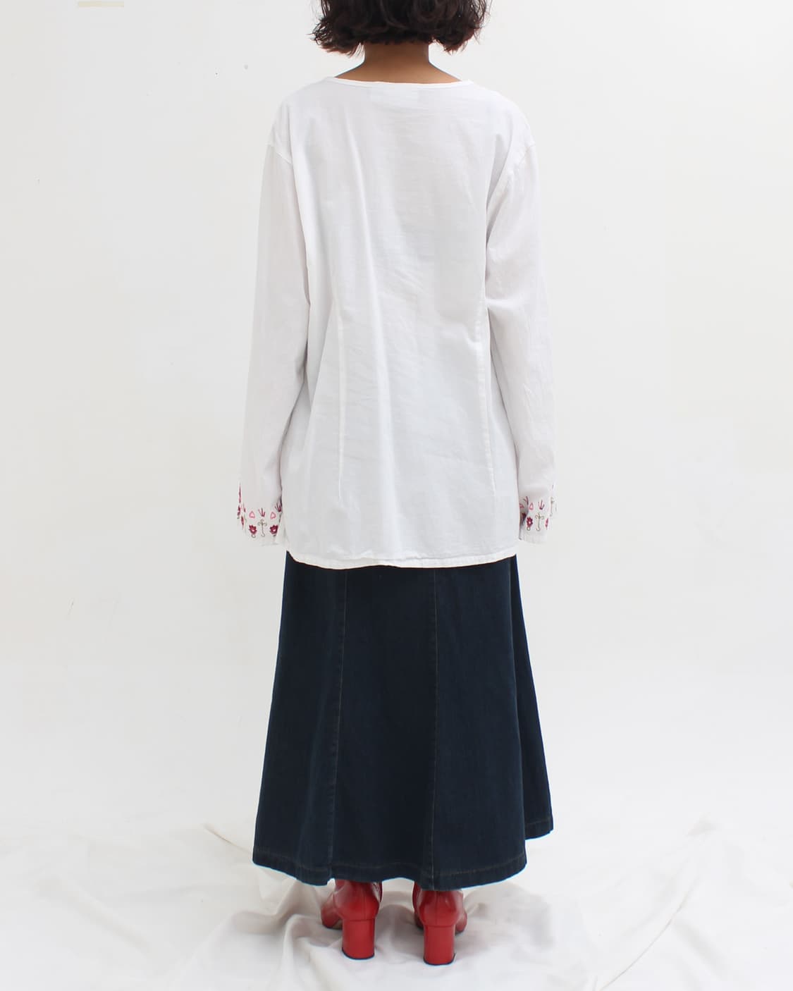 유럽 빈티지 플라워 십자수 자수 레이스 화이트 블라우스 상품이미지10