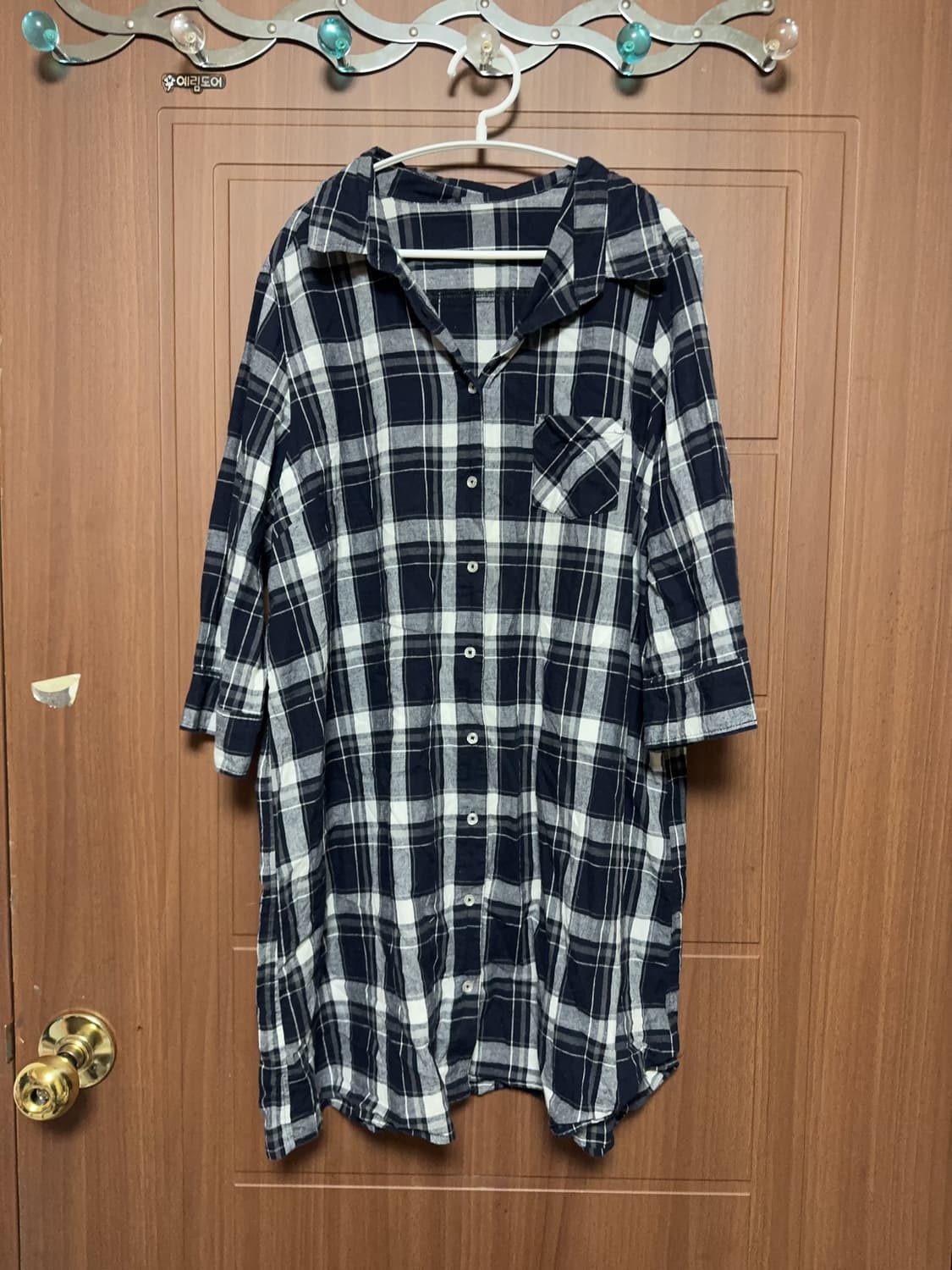 모리걸 하구미 일본 빈티지 체크 반팔 셔츠 원피스 상품이미지1