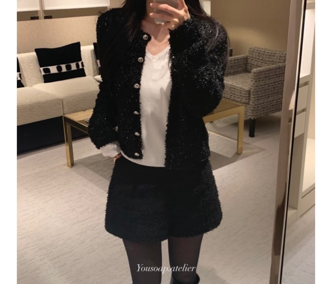 유솝 몰튼 트위드 가디건 블랙 상품이미지2