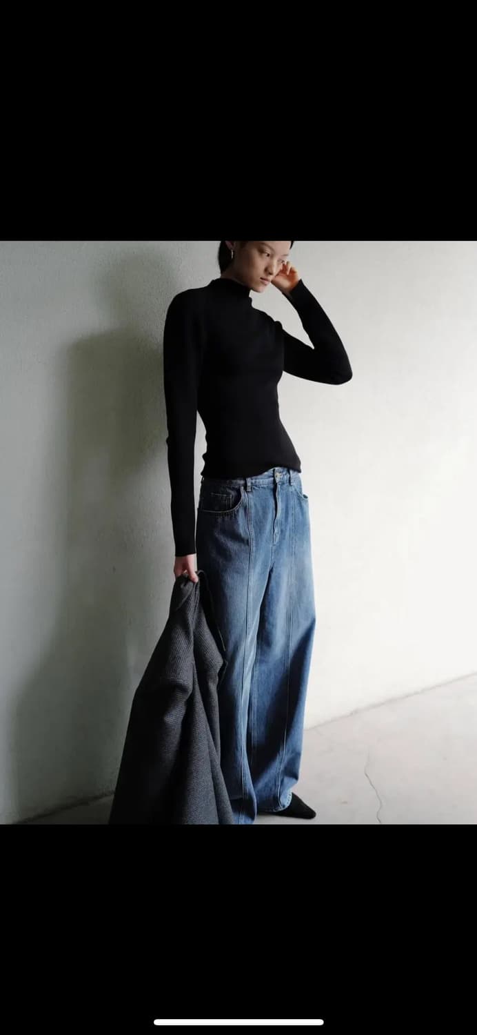 오르 고밀도 반넥 니트 아이보리, 블랙 L 상품이미지4