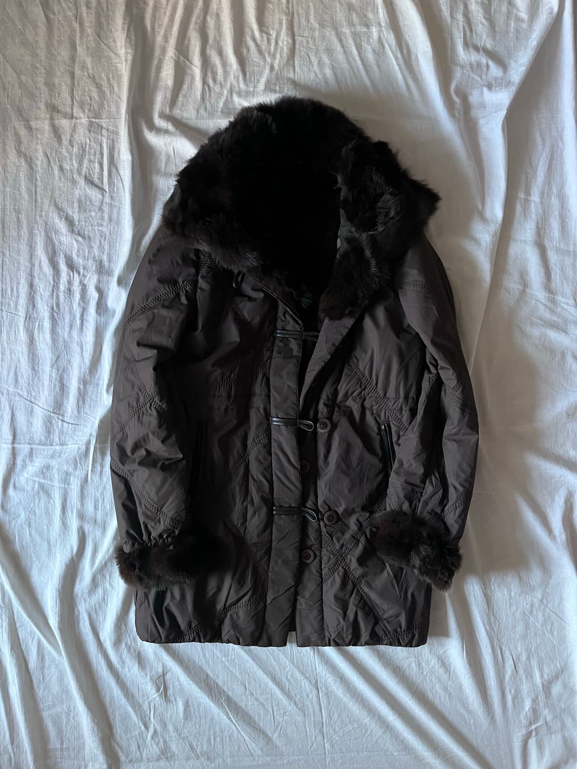 Dark Brown Fur Longline Puffer Jacket 상품이미지1