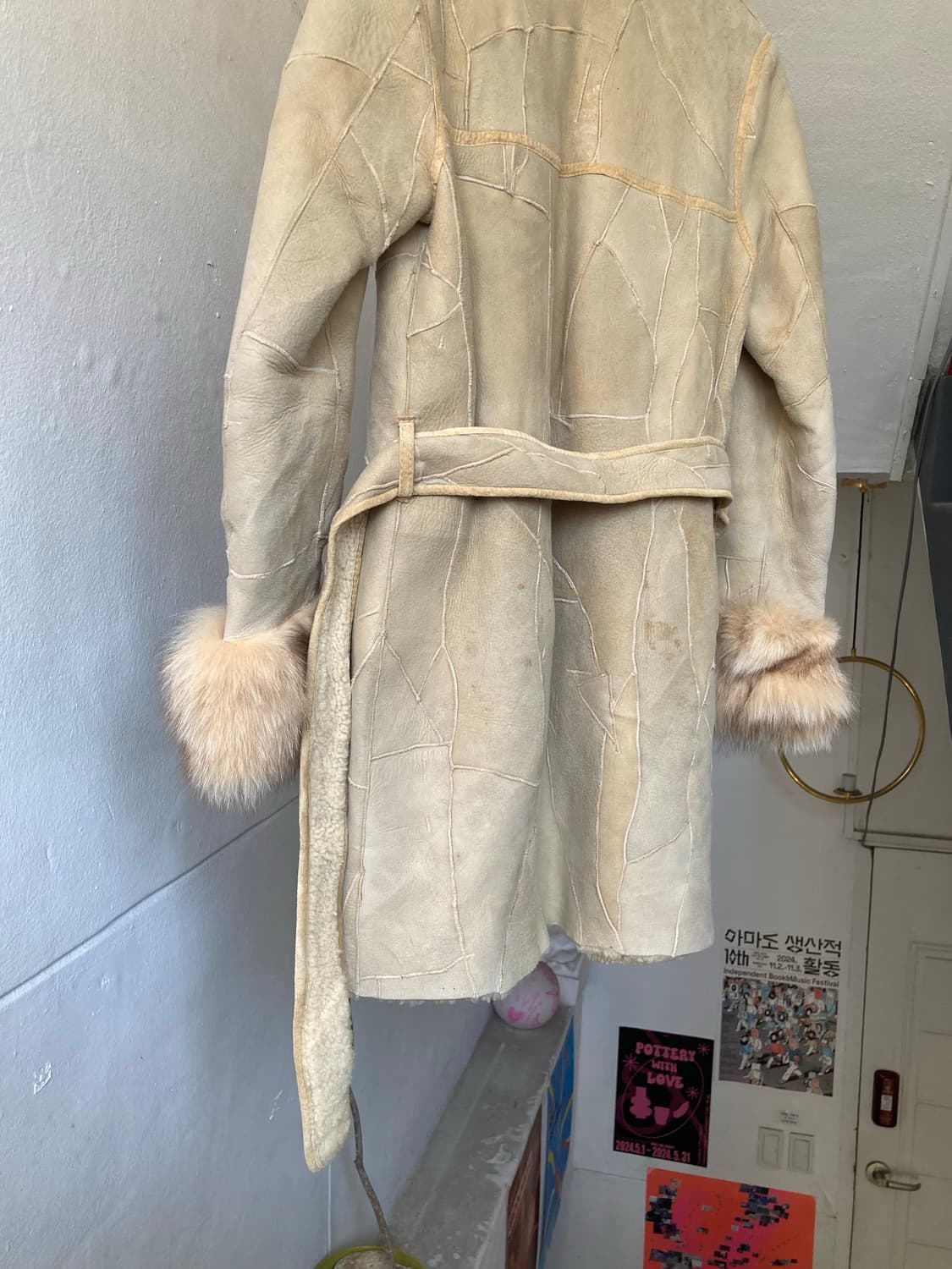 y2k 가죽 패치워크 롱 퍼 코트 상품이미지8