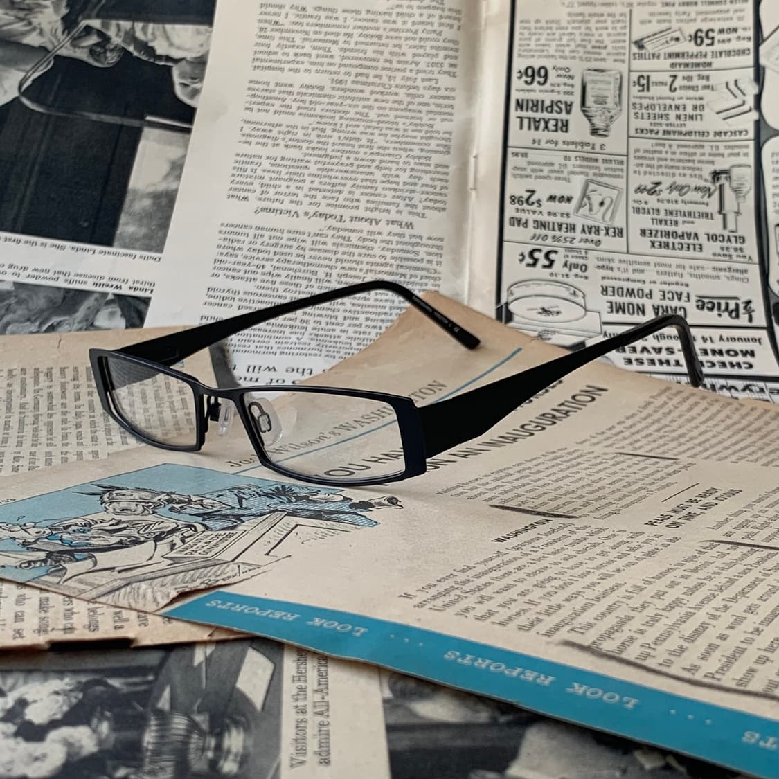 2442 데드스탁 슬림 사각 블랙 클래식 레트로 메탈 프레임 빈티지안경 상품이미지2