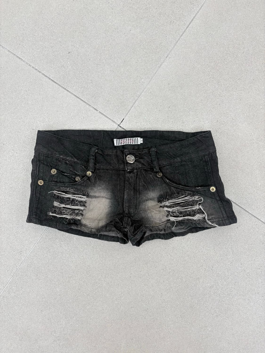 흑청 데미지 지퍼 숏츠 상품이미지1