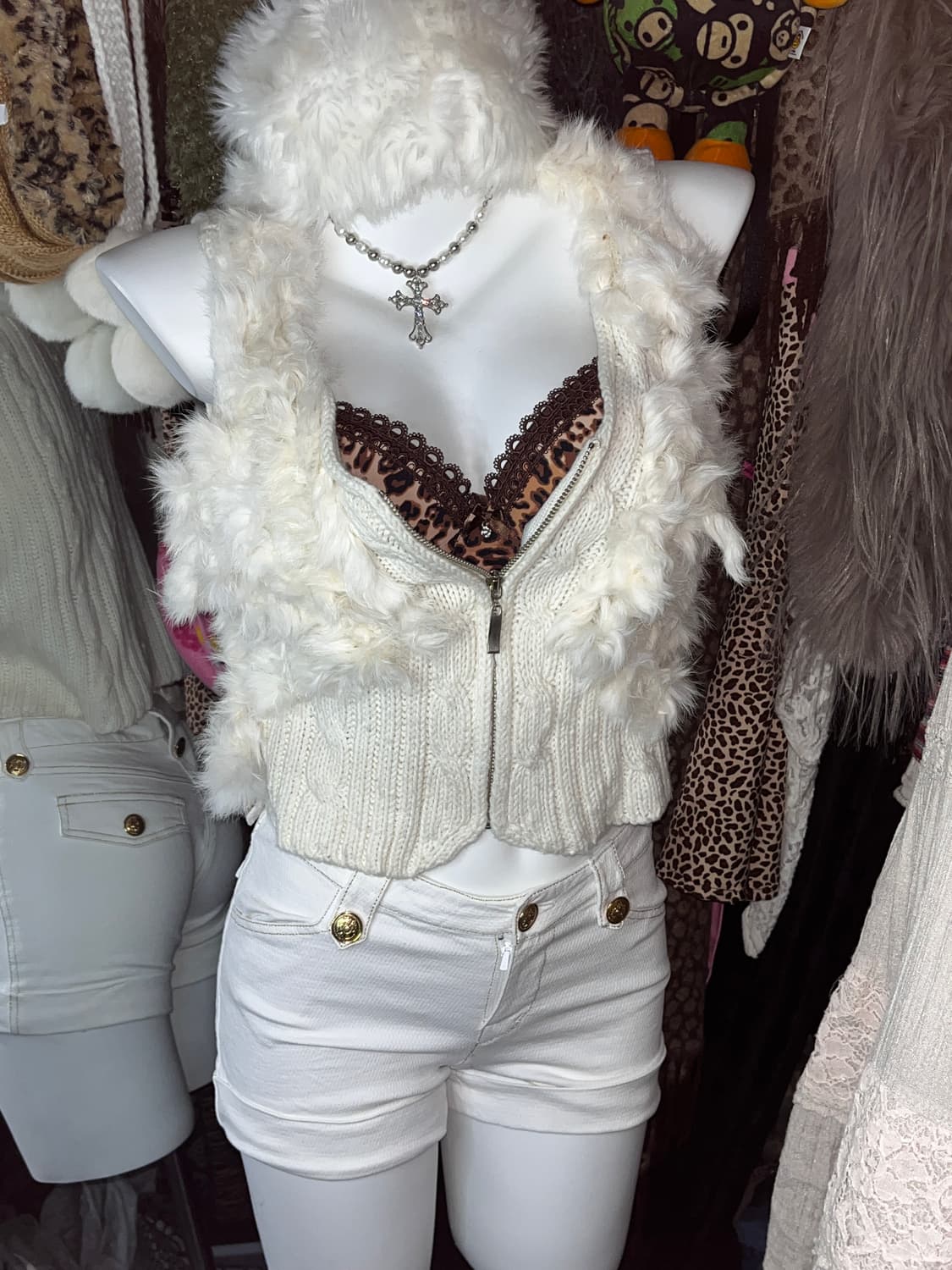 y2k 갸루 퍼 니트 베스트 집업 상품이미지1