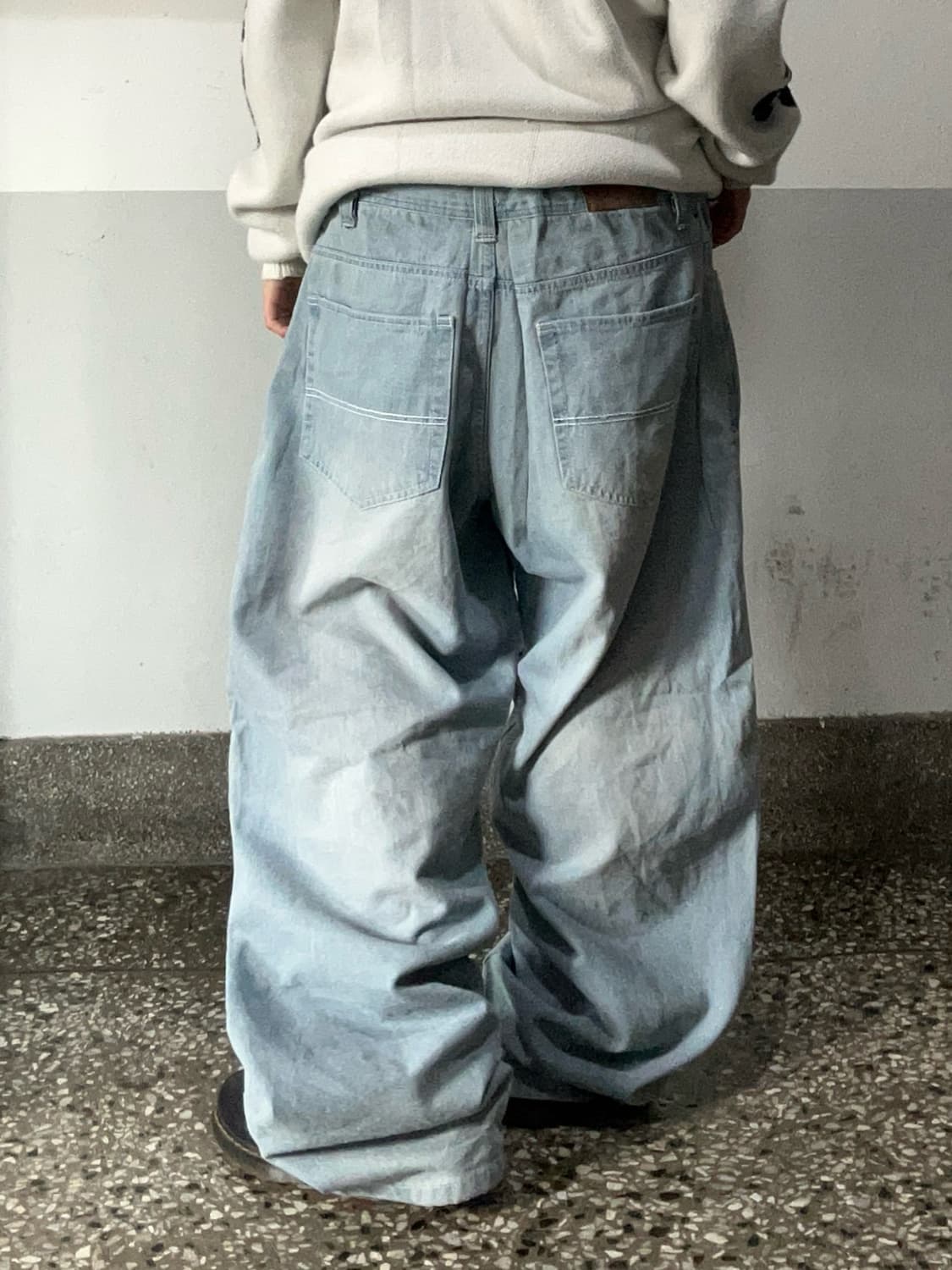 90s 아이스워싱 데님 스티치 와이드 팬츠 상품이미지2