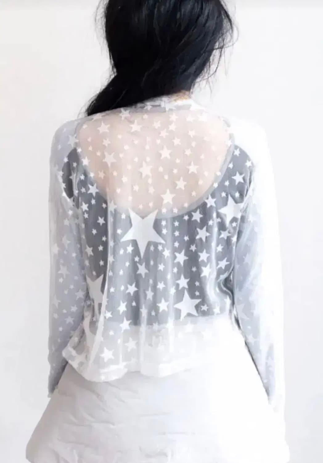 샵페어리 스타 메쉬 버튼 가디건 화이트 상품이미지2