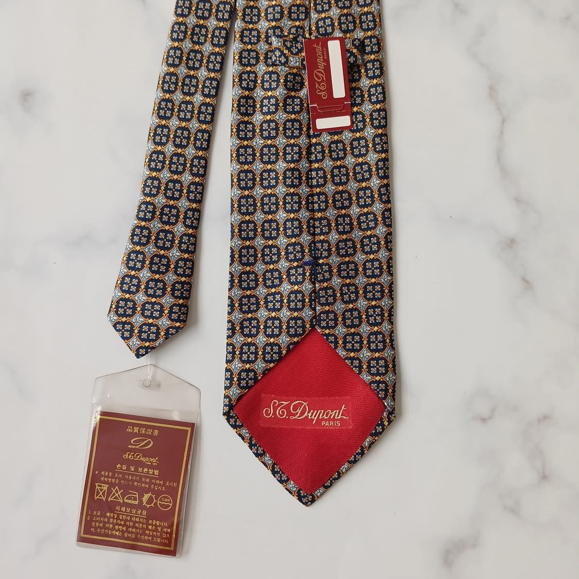 에스.티. 듀퐁 실크 메달리온 패턴 넥타이 9.3cm 새제품 E759 상품이미지7