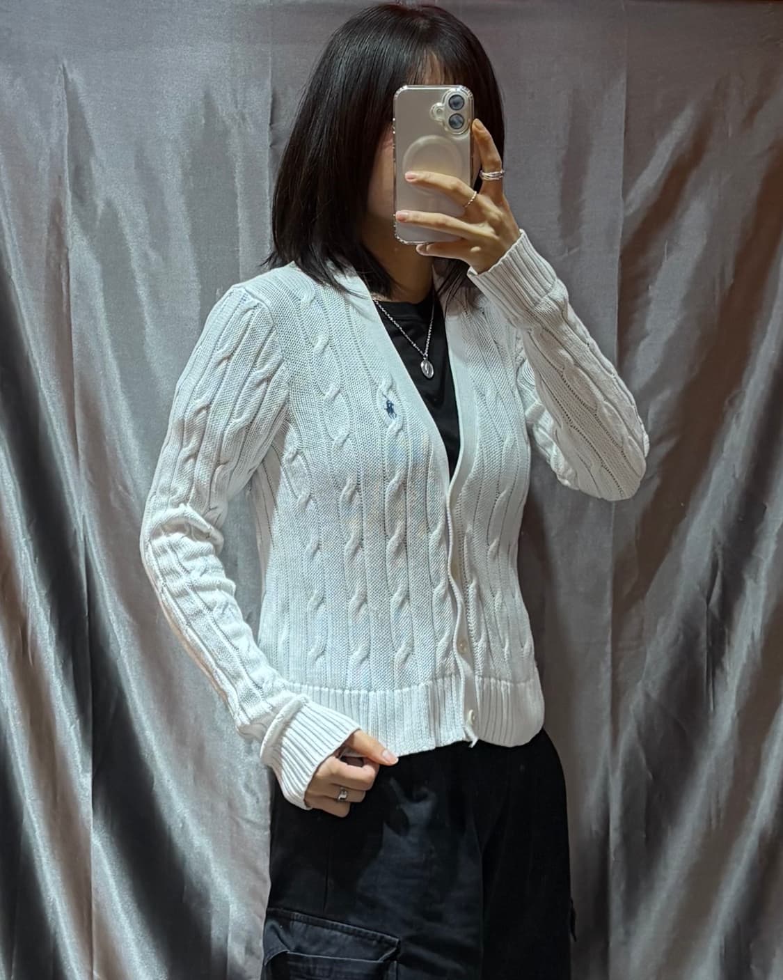 M 폴로랄프로렌 우먼스 네이비포니 화이트 가디건 상품이미지1