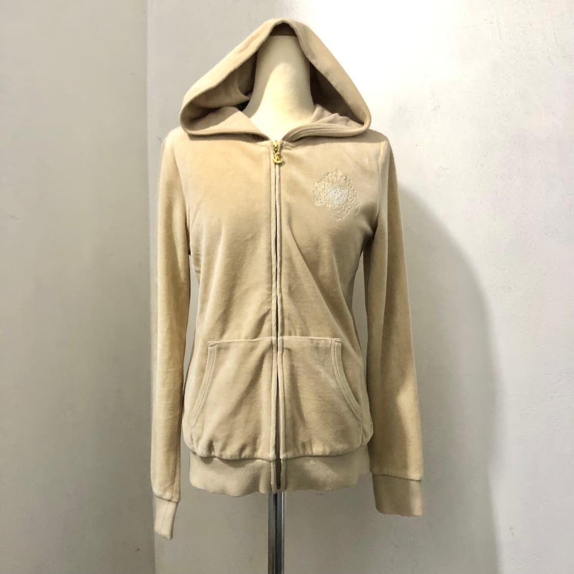 빈티지 Cindy 베이지 벨벳 후드 집업 상품이미지1