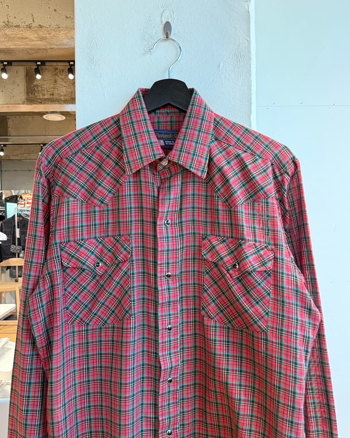 팬핸들 슬림 레드 체크 웨스턴 셔츠  상품이미지3