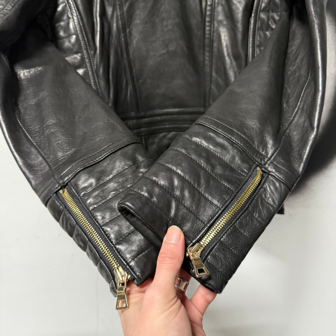 VTG 빈티지 100% 양가죽 더블 지퍼 크롭 바이커 레더 자켓 상품이미지7
