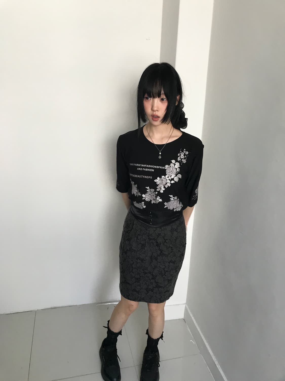 (Vintage)Lace button slim skirt 상품이미지8