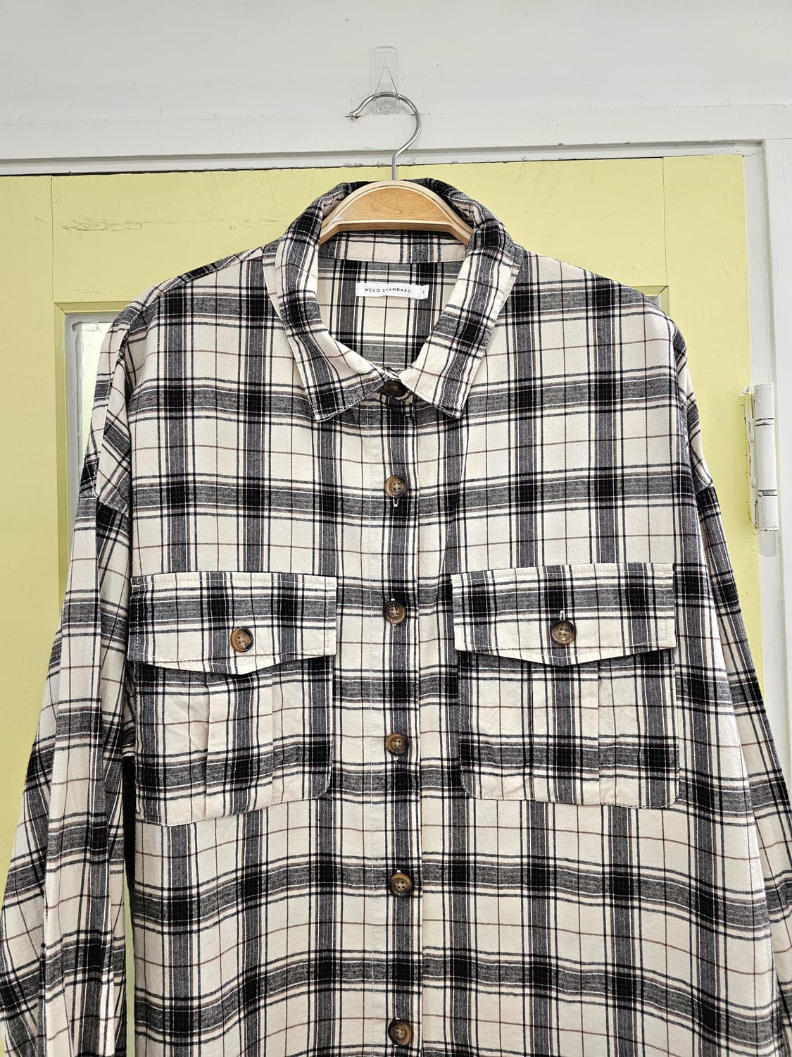 Wego 아이보리 블랙 체크 셔츠 상품이미지2