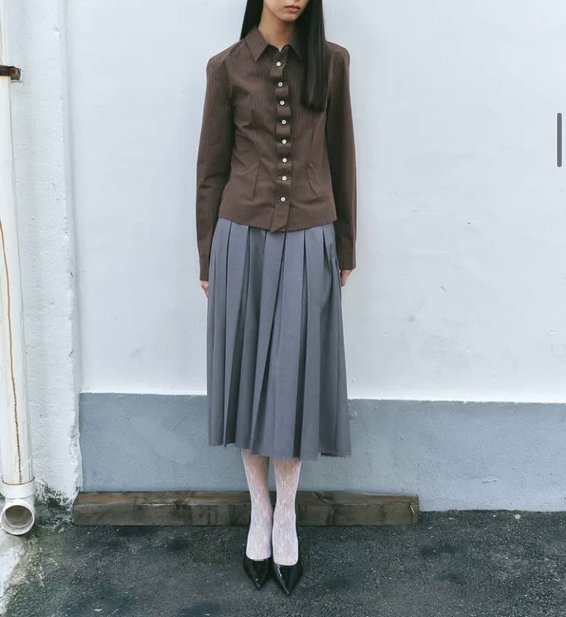 미착용) 밀로 우먼 버클 플리츠 스커트 그레이 치마 상품이미지6