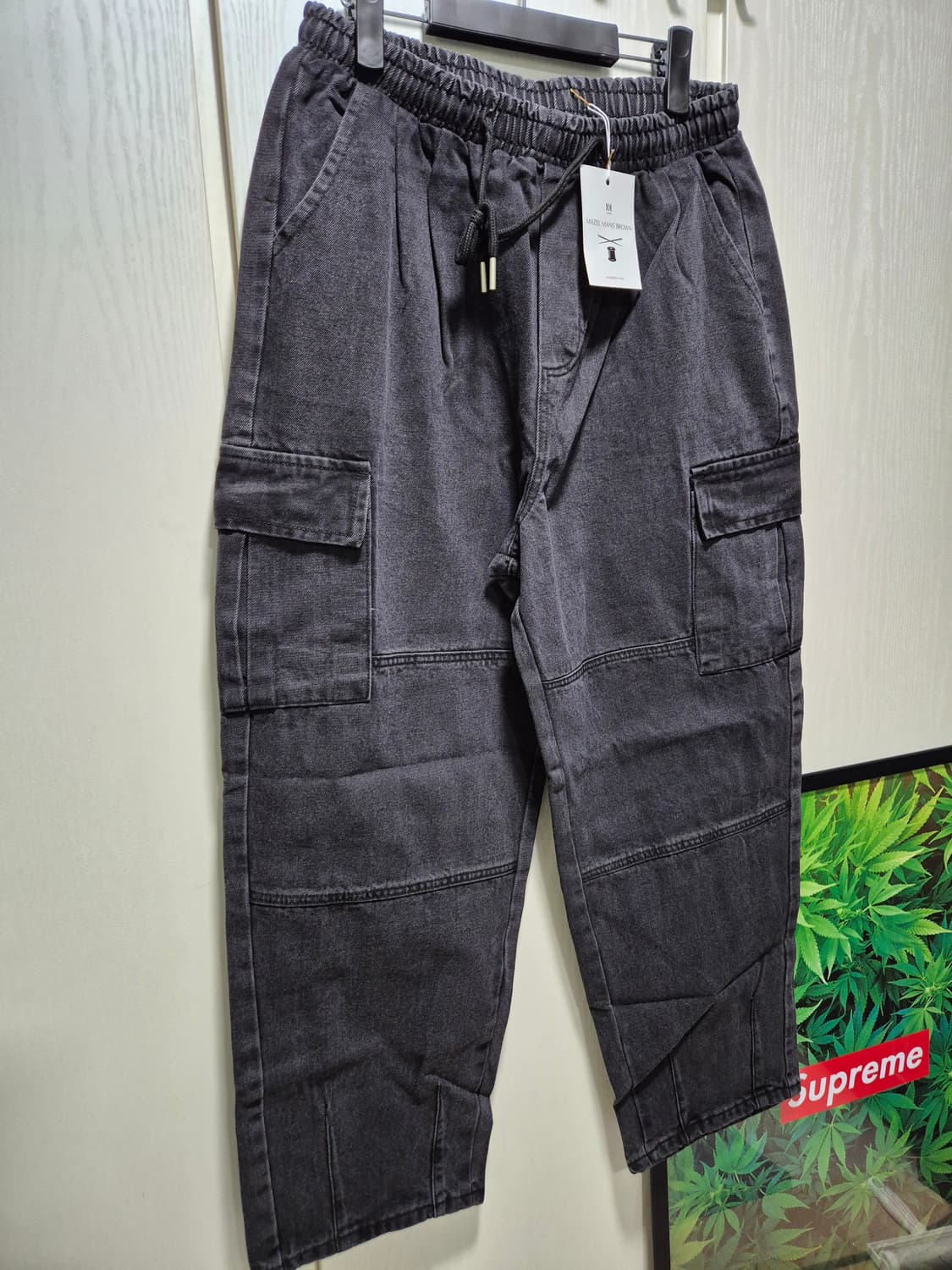 (세일)(새상품)워싱 데님 카고 조거 팬츠. 블랙 상품이미지2