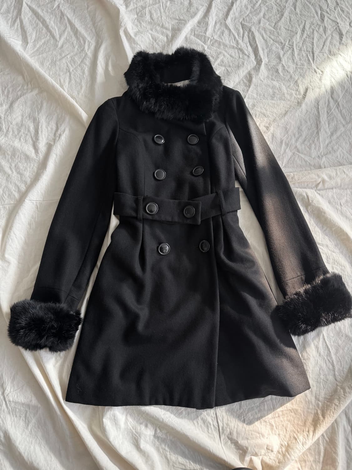 잉그니 고딕 오네갸루 펑크 래빗퍼 트리밍 더블버튼 울코트 상품이미지2