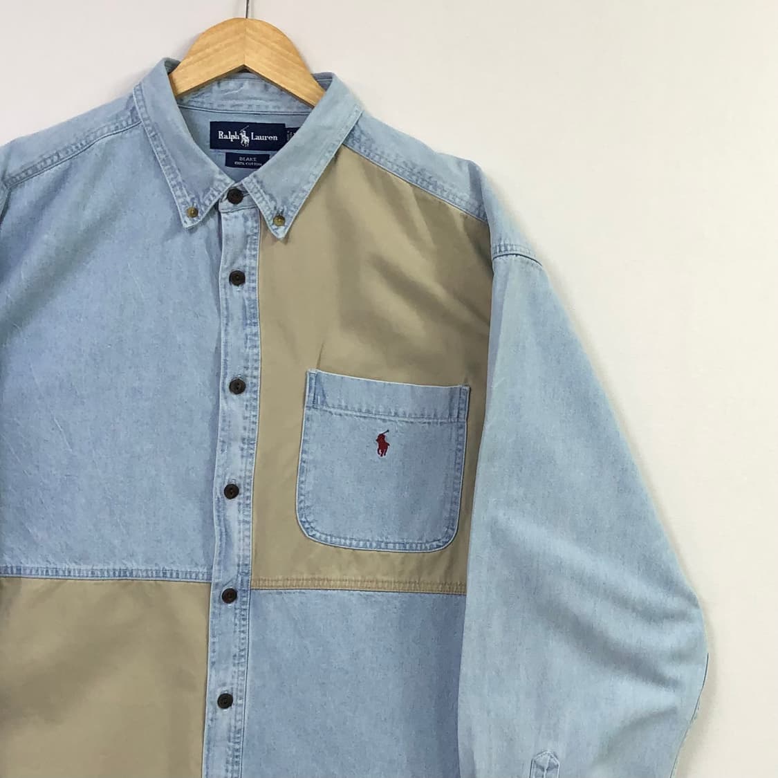 Xxl 폴로 데님 패치 워크 셔츠 상품이미지1