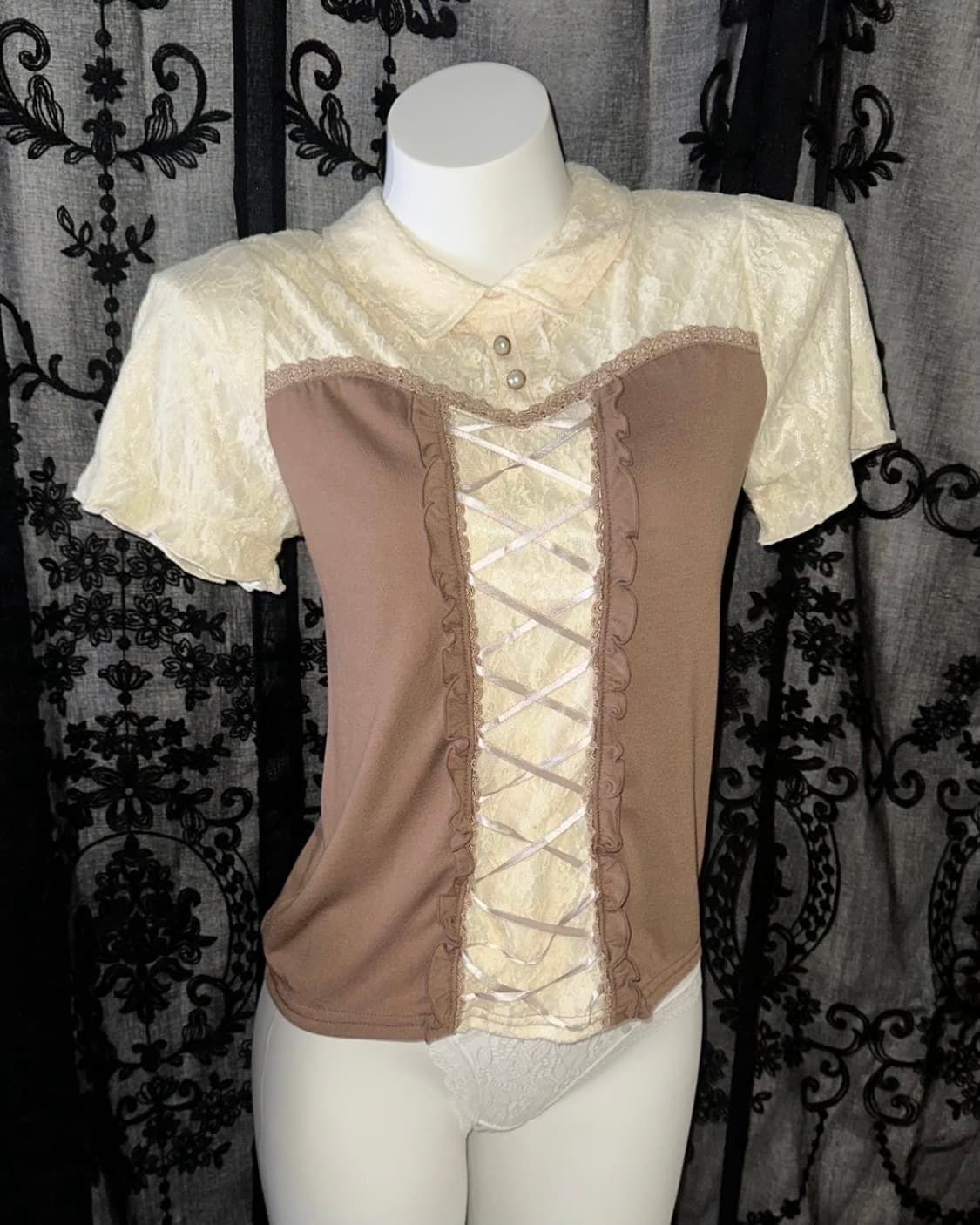 Brown+Ivory Lace Blouse 상품이미지1