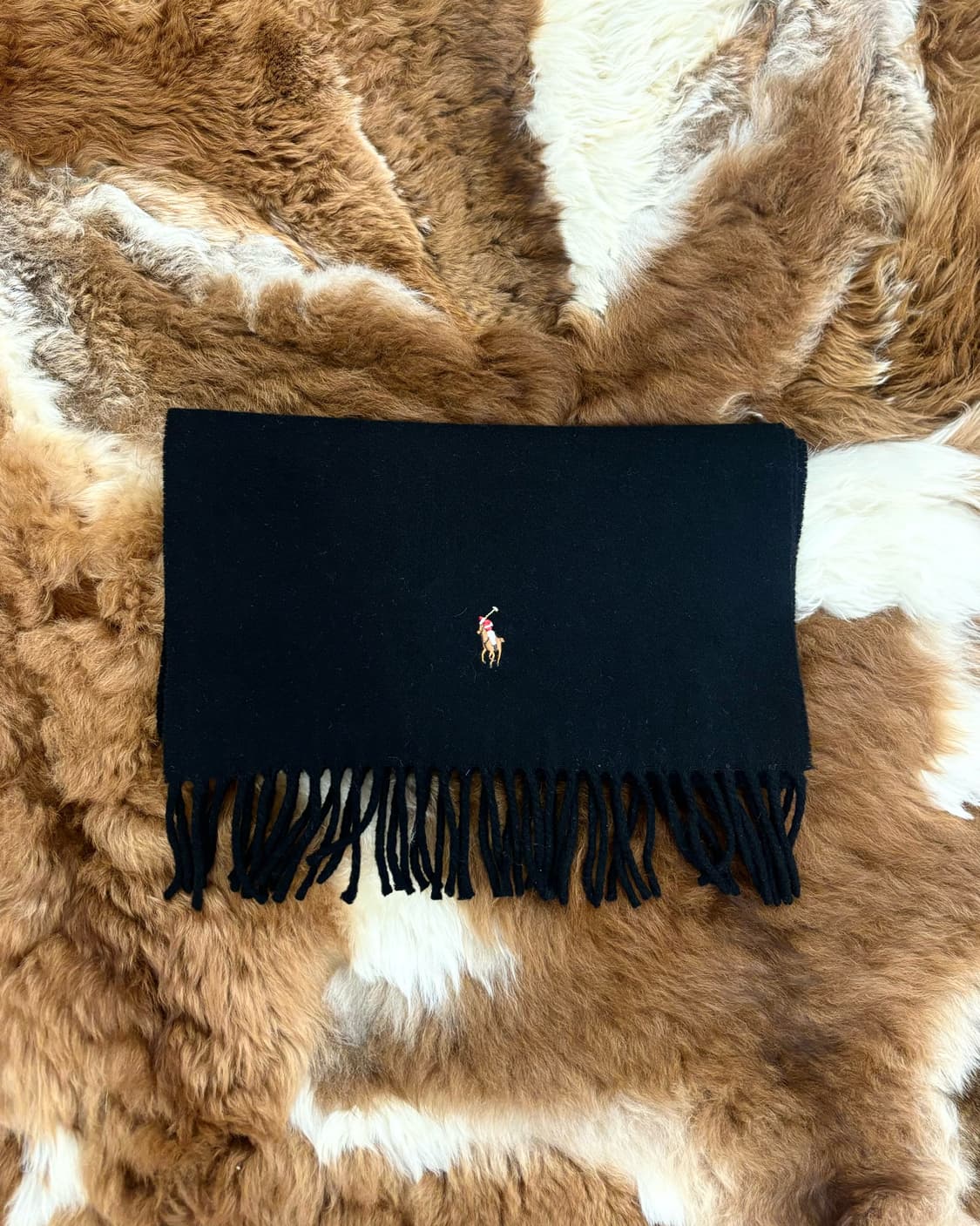 폴로 랄프로렌 블랙 프린지 버진 울 스카프 상품이미지1