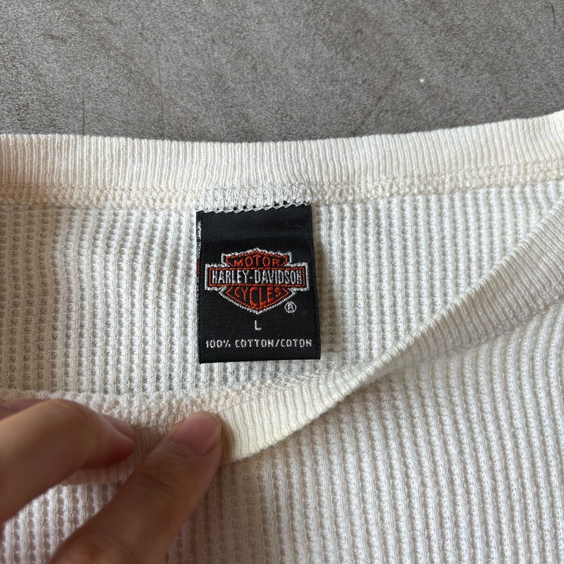 00년대 미국 생산 할리데이비슨 롱슬리브 아이보리 와플 티셔츠 상품이미지5
