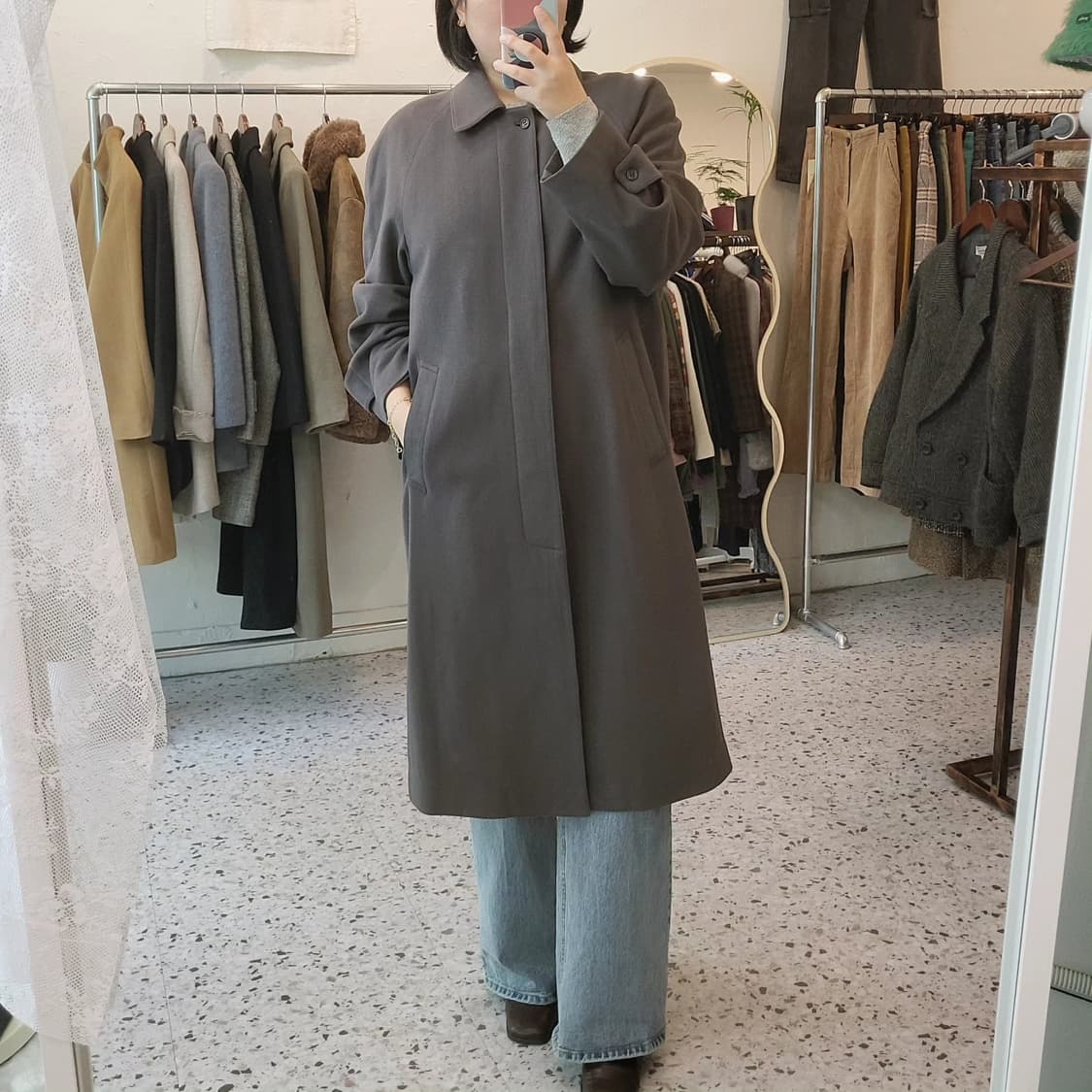 카키그레이 울캐시미어 롱코트 상품이미지9