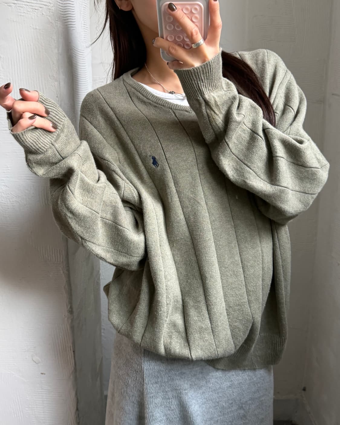 Polo 폴로 랄프로렌 코튼 카키 절개라인 코튼 니트 상품이미지2