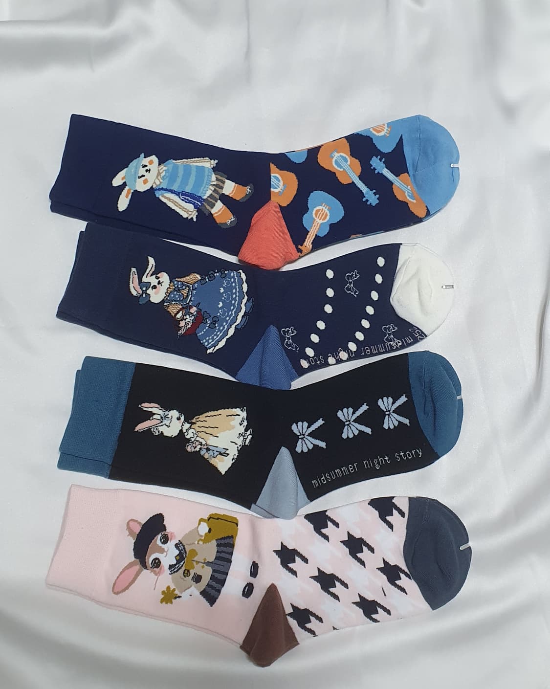 블루 네이비 핑크 토끼 도트 리본 기타 양말 상품이미지5