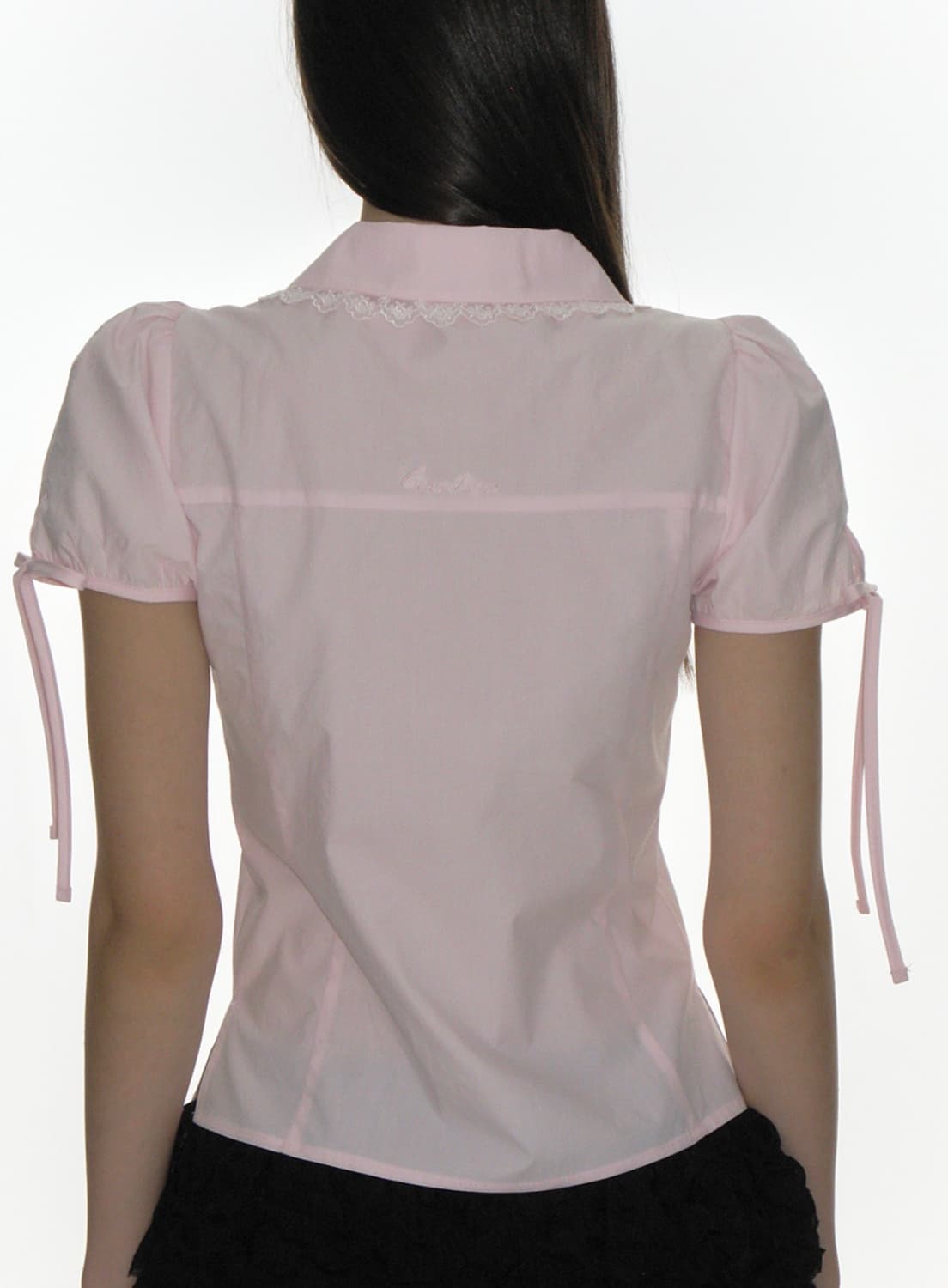 크랭크 핀턱 레이스 카라 블라우스 핑크 상품이미지4