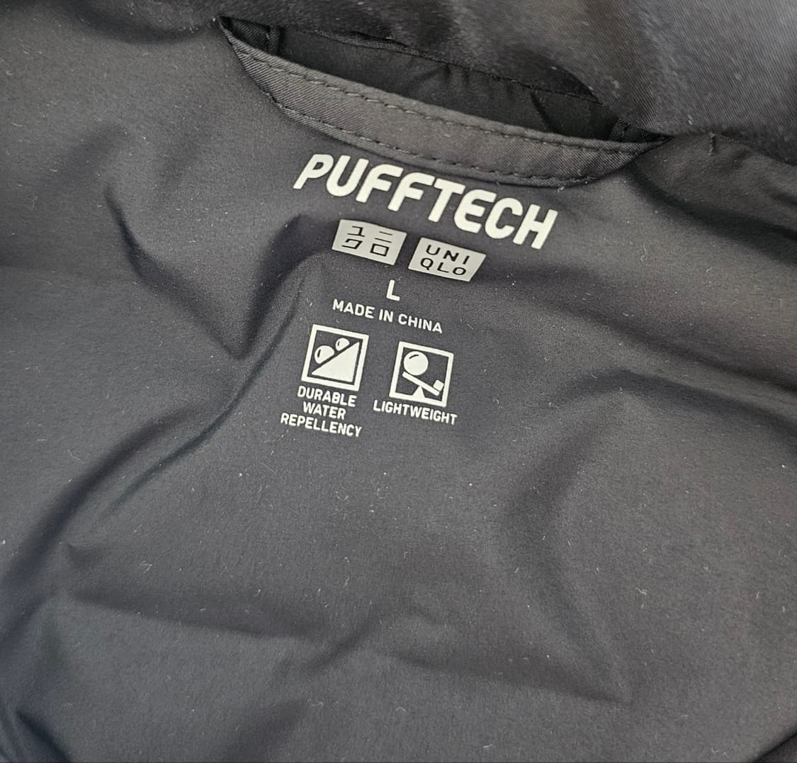 L 새제품) 유니클로 경량 패딩 퍼프텍 퍼프테크 논퀼팅 블랙 일본판 상품이미지5