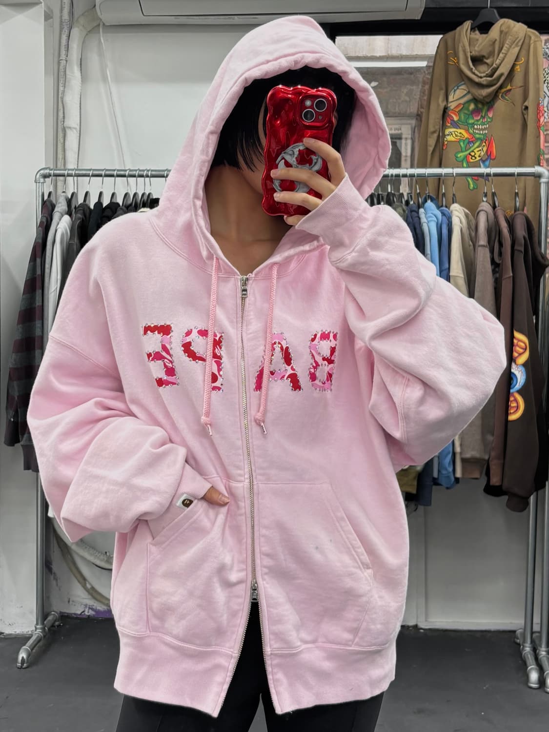 베이프 크리스탈 카모 로고 핑크 후드집업 상품이미지3