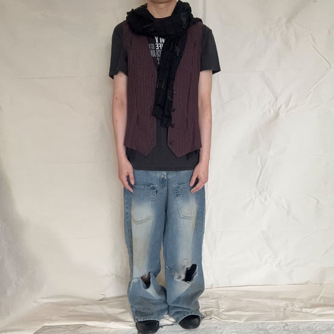 sulvam 24AW Stripe Lace Vest 상품이미지4