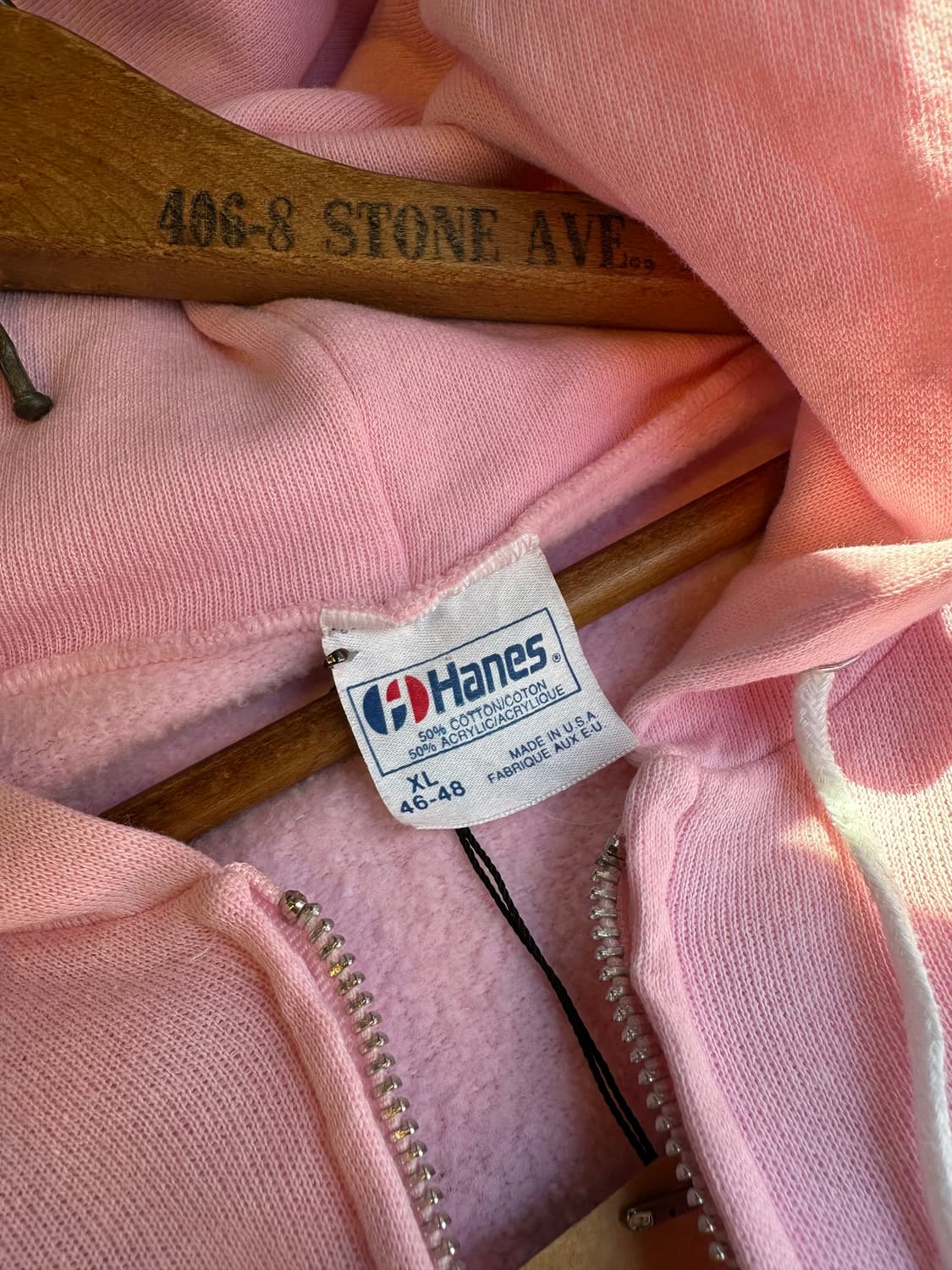 90s 헤인즈 50/50 플레인 집 스웻 후드 연핑크  상품이미지7