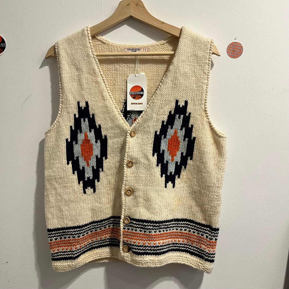 가이진 메이드 나바호 패턴 울 베스트 상품이미지1