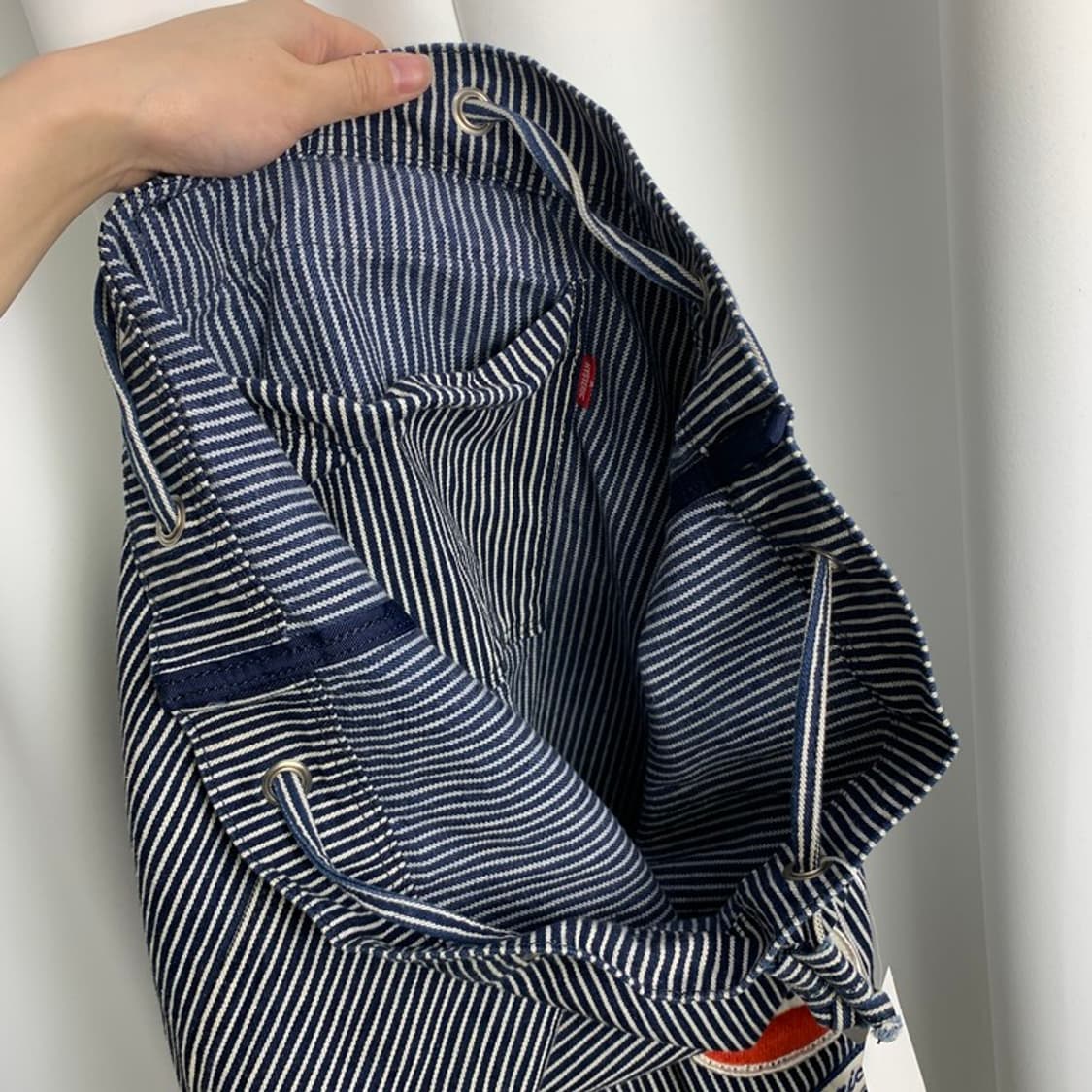 Navy stripe bucket back pack logo patch 상품이미지6
