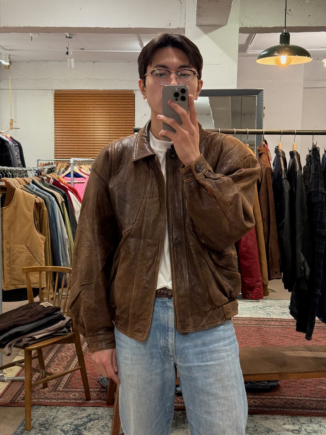 L) 90s Sheepskin Leather Bomber Jacket 상품이미지1