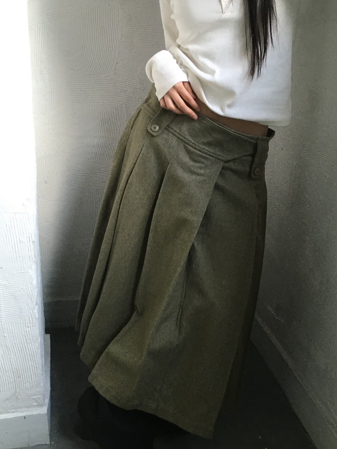 I.S 이세이미야케 90s 그린 플리츠 스커트 상품이미지1