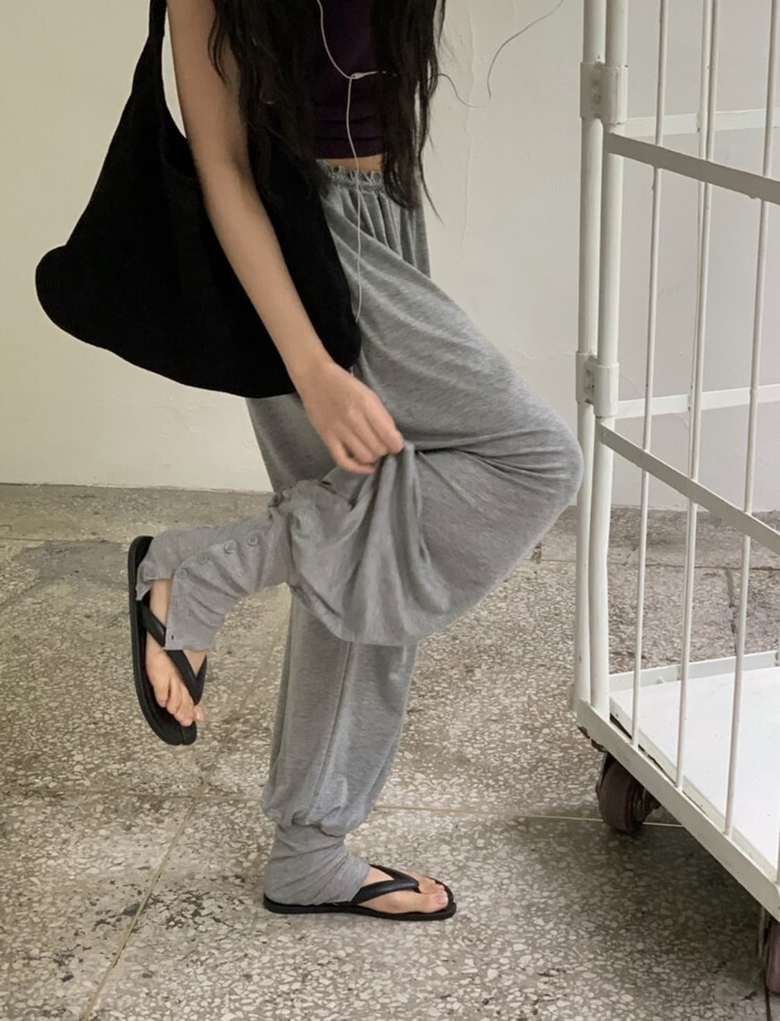 하램 벌룬 단추 워머 썸머 팬츠 스트링 셔링 조거 요가 상품이미지3