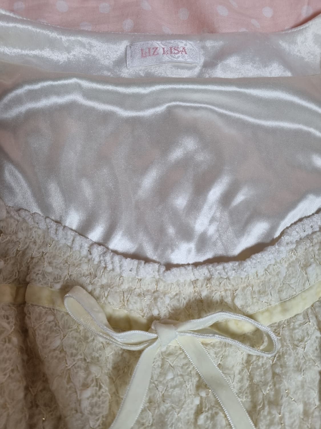 리즈리사 아이보리 레이스 2연 리본 금사 블라우스 니트 헤이세이 핀터 상품이미지2