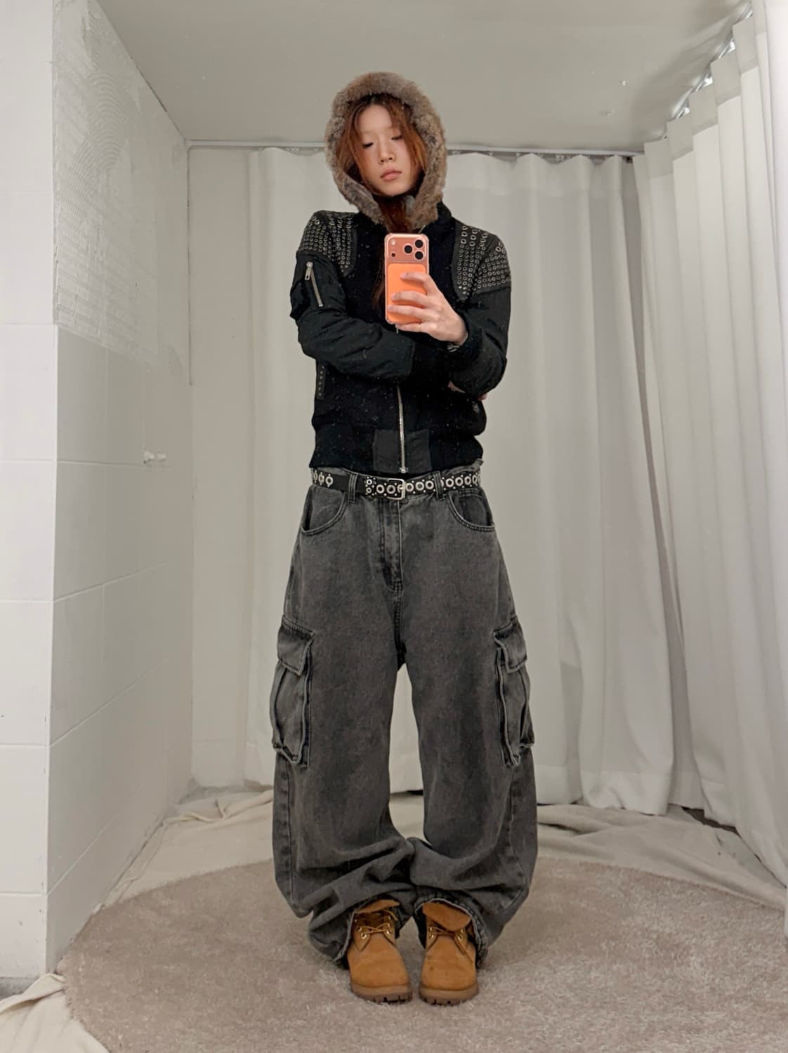 빈티지 무채색 펑크 아일렛 딱붙 작사 코디 세트 상품이미지2