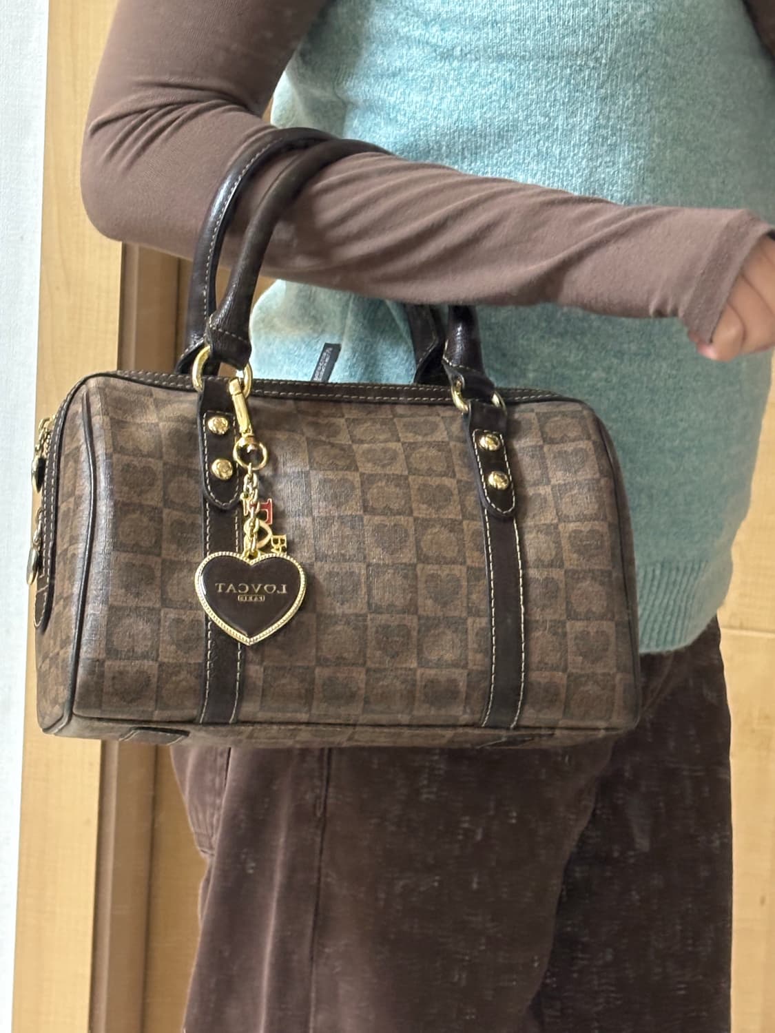 상태좋음) 러브캣 하트패턴 보스턴 토트백 상품이미지1