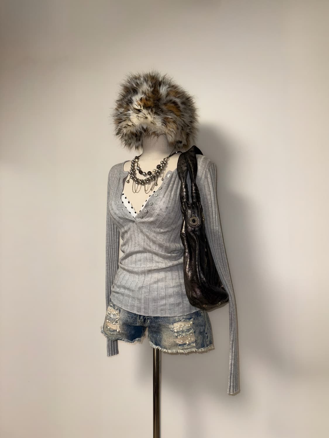 섹시 그레이 골지니트 갸루탑 상품이미지5