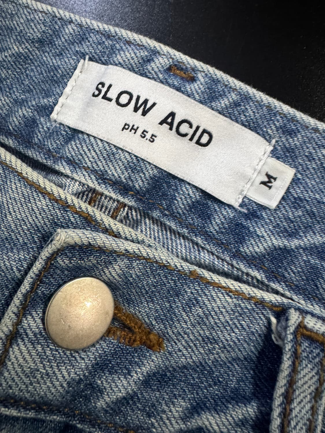 슬로우애시드 앵글 데미지 워싱 코튼 데님팬츠 33인치 상품이미지3